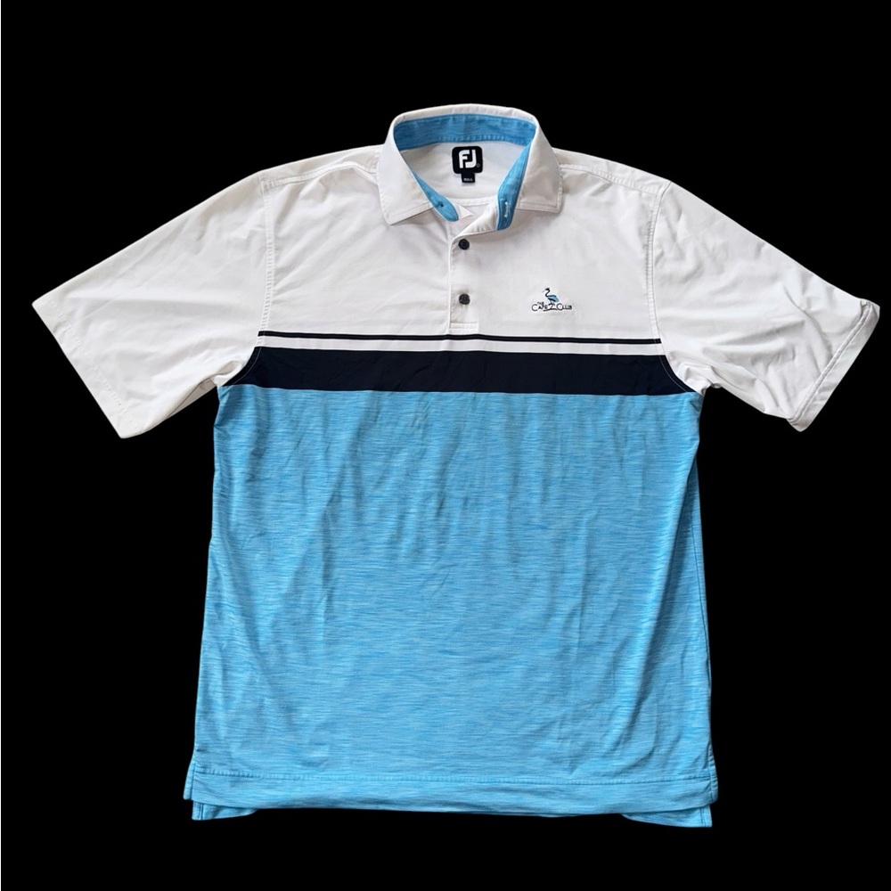 Footjoy FJ Golf Polo Shirt Men’s Large White Blue Stripe Performance Cape Club